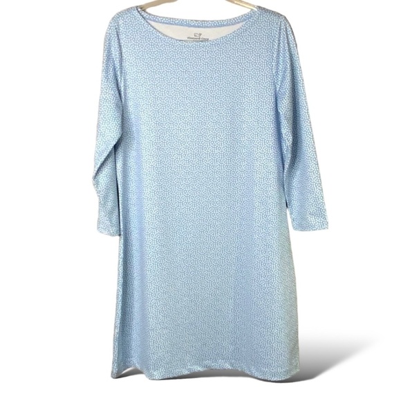 VINYARD VINES Poly Spandex Jersey Knit Pop Over 3/4 Sleeve Crew Neck Mini Dress - Picture 3 of 8